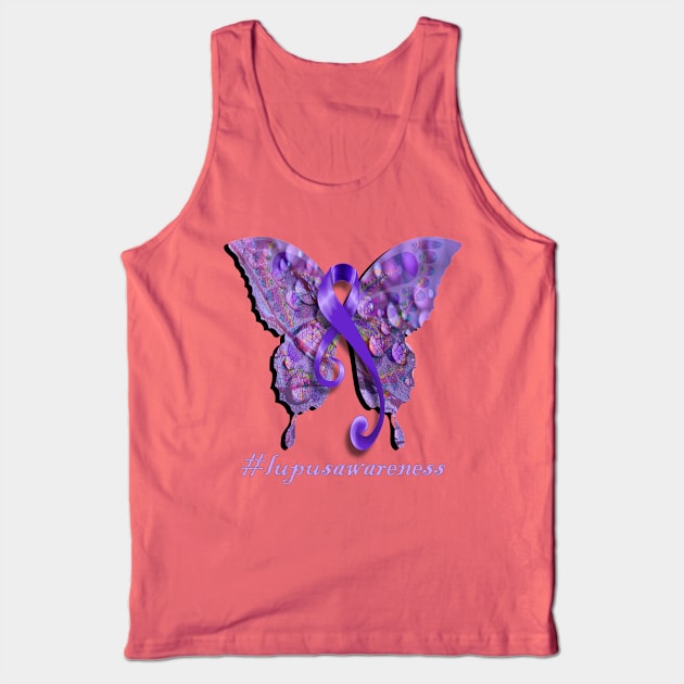 Lupus Awareness, Beautiful Butterfly Purple Ribbon Support A Cure for Lupus Tank Top by tamdevo1